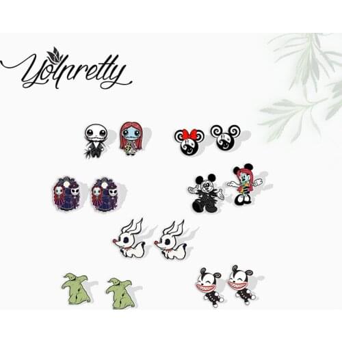 2021 New Nightmare Before Christmas Jack and Sally Epoxy Handcraft Acrylic Stud Earrings for Kids