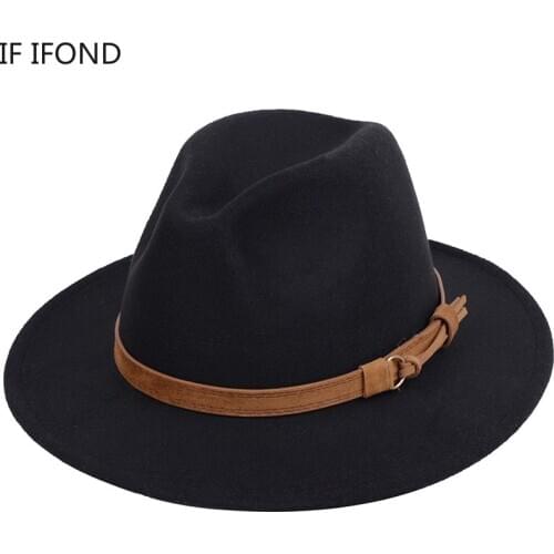 Womens Felt Hat Imitation Woolen Winter Women Felt Hats Men Fashion Black Top Jazz Hat Fedoras