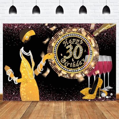 Happy 30th Birthday Backdrop for Photography Photocall Bkoeh Glitter Pink Great Gatsby Birthday Party Background Lady Diamond