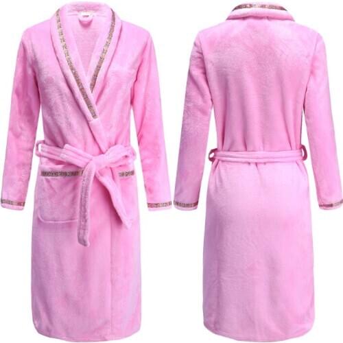 H5939 Women Warm Robe Home Clothes Winter Thickened Flannel Coral Velvet Bathrobe Girl Long Sleeve Lovely Cute Sweet Sleepwear