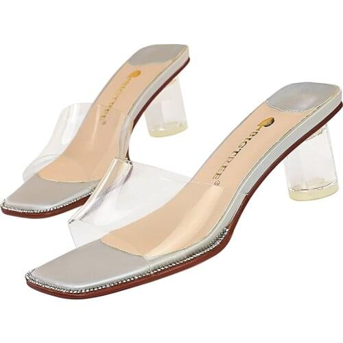 Корейская версия короткой девушки с короткими тапочками, хрустальная туфелька, прозрачные женские тапочки с открытым фасадом