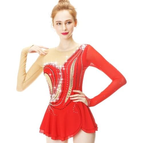 Red Figure Skating Dress Ice Skating Dress Spandex For Womens girls