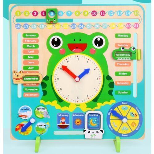 2019 New Colorful Multi-functional Kids Early Educational Clock Time Cognition Wood Toys