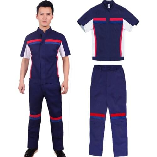 Summer worker clothing for men stand collar contrast color Electrical engineering workshop auto repair coveralls working uniform