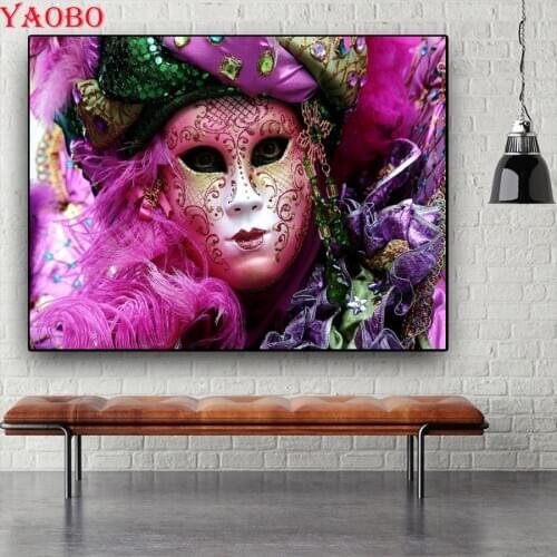 DIY Full Round square drill Diamond Painting Venetian mask woman carnival Embroidery Mosaic Cross stitch kit Handmade decoration