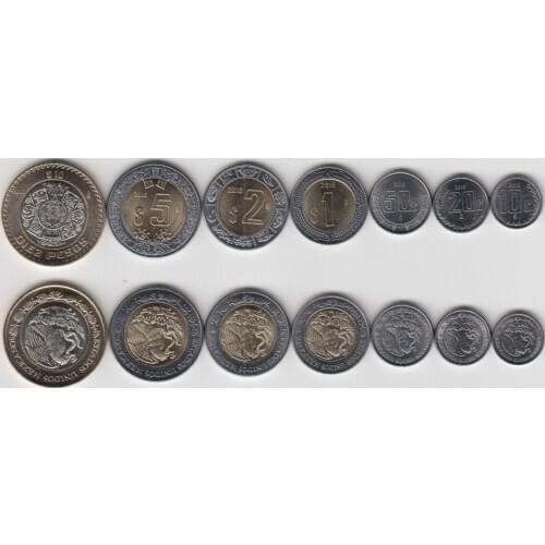 Set of 7 Mexican Coins New Version 100% Authentic Original Coin Collectibles UNC