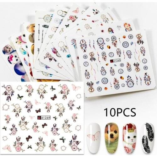 Cartoon Designs Nail Stickers Set Cute Bunny Cat Owl Nail Art Water Transfer Sliders Stickers for Nails Decoration
