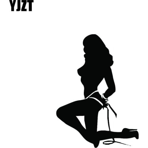YJZT 8.9*12.2CM Binding Sexy Kneel Girl Car Sticker Advanced Design Black/Silver Vinyl Decals Covering The Body C20-0289