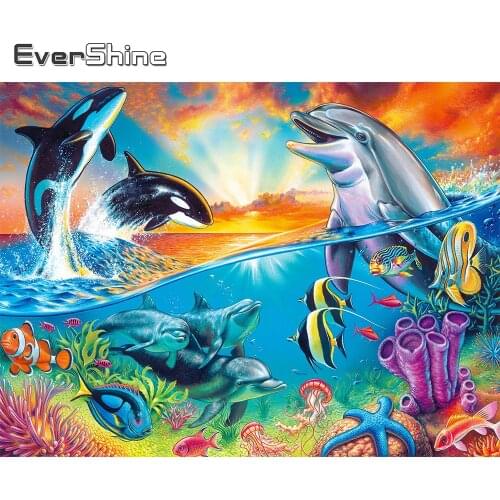 Evershine New Arrival Diamond Embroidery Dolphin Animal Diamond Painting Kit 5D Mosaic Full Square Round Drill Ocean Wall Decor