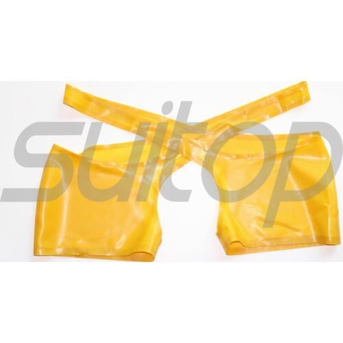 New Mens sexy latex shorts open cortch in trasparent yellow with lubes outside