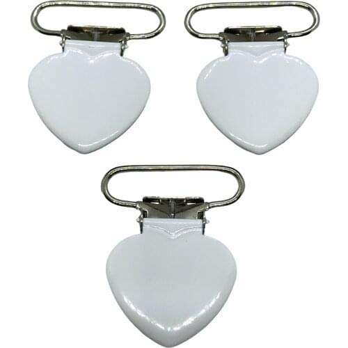 25pcs 1'' 25mm #02 White Color Enamel Heart Shape Suspender Clips