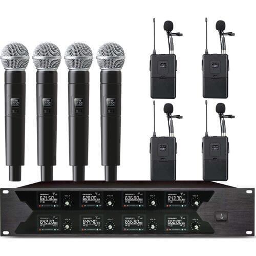 Professional wireless microphone 4 handheld microphone 4 lavalier microphone for school performance church stage microphone