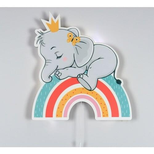 Sleeping Rainbow Elephants Wooden Design Lighting Decorative Modern Bedroom Wall Lamps Led Light Night Light 2021 Model 027