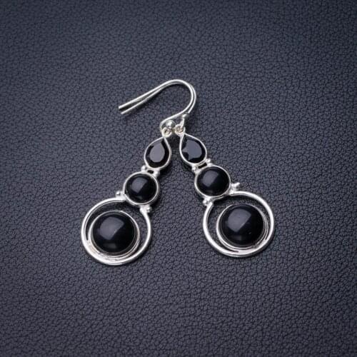 StarGems Natural Black Onyx Handmade 925 Sterling Silver Earrings 1.75" D7677