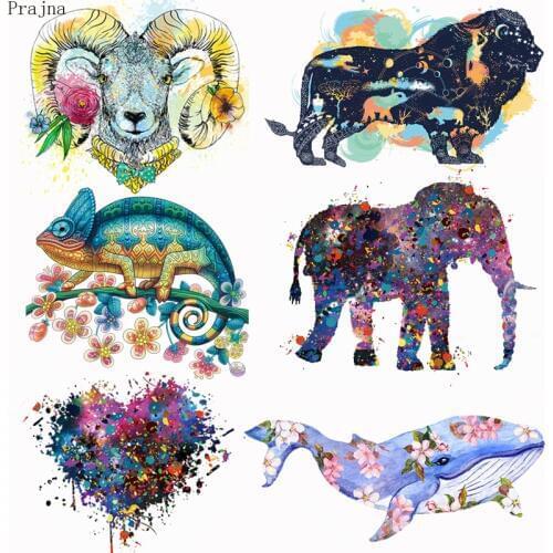 Prajna Animals Heat Transfer Vinyl Whale Patch Iron On Transfer For Clothing Animal Flower Stripes Thermal Stickers On Clothes
