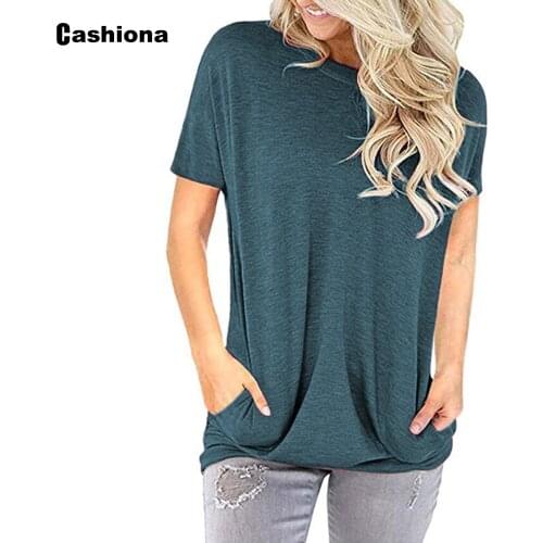 Cashiona Plus size Women Elegant Leisure Casual T-shirt Round Neck Basic Tops Loose Womens Clothing 2021 Summer Tees shirt Femme