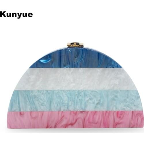 21 New Wallet Lady Geometric Elegant Handbag Striped Acrylic Wedding Party Prom Shoulder Bag Clutch Purse Semicircle Evening Bag