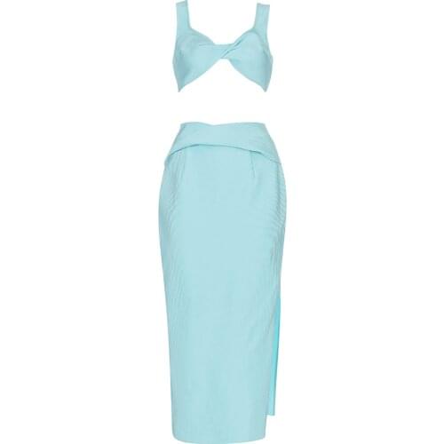 2021 New Bandage Dress Sets Summer Womens Sexy Bodycon Two Piece Sets Ladies Outfits Club Birthday Party Clothing