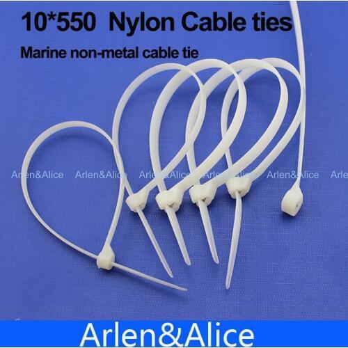100pcs 10mm*550mm Nylon cable ties stainless steel plate locked for boat vessel with Marine non-metal tie