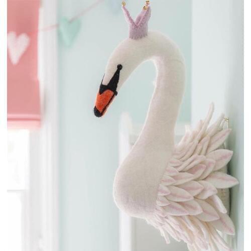 3D Animal Head Swan Wall Decoration Toys Nursery Baby Room Wall Hanging Artwork Handmade Swan Stuffed Doll Birthday Wedding Gift