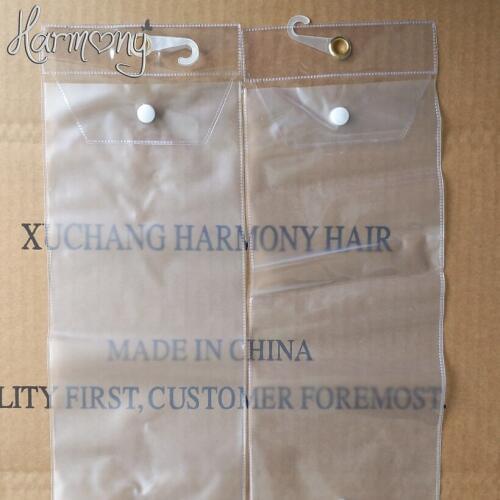 440 pcs plastic pvc bags for packing hair extension transparent packaging bags with top hanger and bottom button