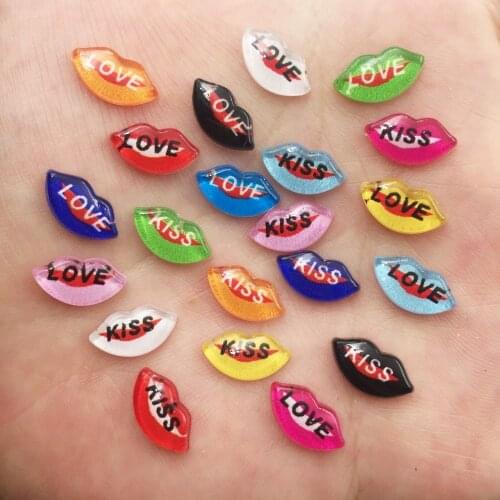 50pcs Resin Cute Colorful Beautiful Kiss Love Mouth Flatback Rhinestone Appliques DIY Wedding Scrapbook Craft SF052