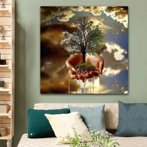 5D round drill Abstract artistic hand holding tree DIY Diamond Embroidery Diamond Painting Stitch Mosaic Full Square Decor S1