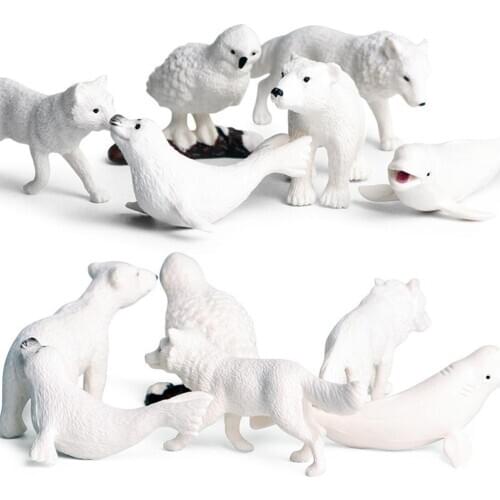 6Pcs/Set Simulation Penguins Polar Bear Snowy Owl Dolphin Wolf Model Figurine Toy Child Kids Gift Desktop Decoration