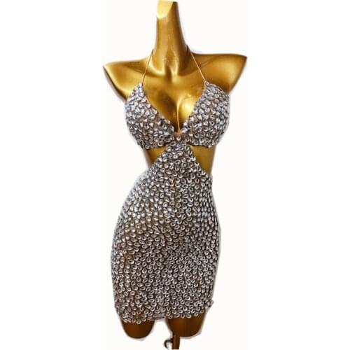 Sparkly Big Rhinestones Backless Bandage Mini Dress Sexy Luxury Celebrities Evening Party Celebrate Prom Crystal Stones Dresses