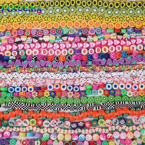 Potosala 10mm Polymer Clay Beads Fruits Heart Flower Beads For Bracelet Necklace Accessories Making DIY Jewelry Findings 40Pcs
