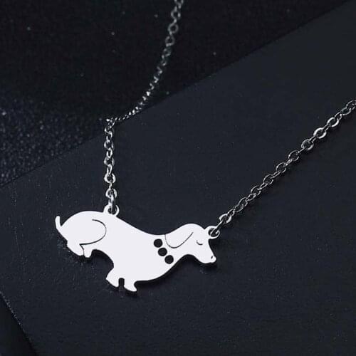 CHENGXUN 2021 Dachshund Wiener Dog Rhinestone Collar Shaped Pup Necklace for Women Animal Necklace Pendant Jewelry For Girl Kids