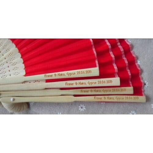 [ Fly Eagle ] Free Shipping the 100pcs personalized wedding fan Carving/burt logo on handle