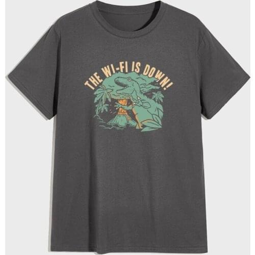 JFUNCY 2021 Summer Mens Casual T-shirt 100% Cotton Tee Shirt Cartoon Dinosaurs Funny Print Tshirt O-Neck Short Sleeve Men Tops