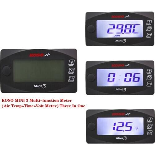 KOSO Mini 3-Auto Parts&Accessories Waterproof Motorcycle LED Digital Instrument(Air Temp+Time+Volt Meter)for Racing Scooter Bike