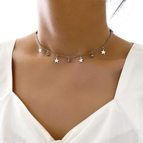 Fashion Star Round Bead Tassel Pendant Necklace Korean Womens Silver Color Chain Choker Charming Girl Party Jewelry Gift