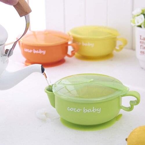 Cartoon 400ML Water Injection Heat Preservation Sucker Baby Bowl Stainless Steel Anti-drop Kids Dishes Baby Feeding Dinnerware
