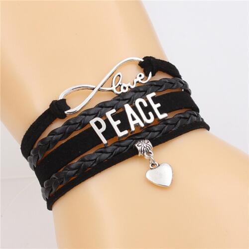 PEACE Infinity Love Cute heart charm Multi-layer Bracelet Handmade Leather Bracelets PUNK Jewelry for men&women