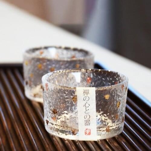 Japanese Style Zen Mind Glass Hand Carved Gold Leaf Tea Cup Kung Fu Tea Set