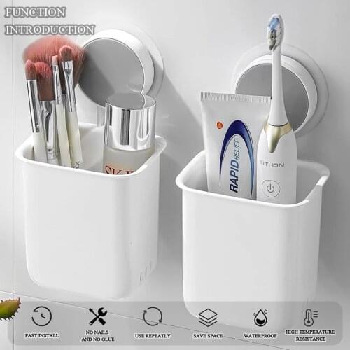 Wall Mounted Toothbrush Holder Toothpaste Mouth Cup Waterproof Holder Drill-FreeBathroom Storage Shelf Portable Rack Organize