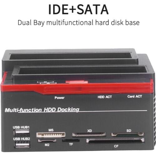New SATA IDE Docking Station 2.5/3.5" SATA IDE HDD Docking Station 2 Ports USB 2.0 Hub MS/M2/XD/CF/SD/TF Card Reader EU/US/UK