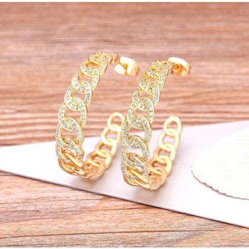 New Arrival Punk Hip-Hop Cuba Chain Gothic Big Circle Copper Zircon Earrings Fashion Women Party Birthday Accessories Jewelry