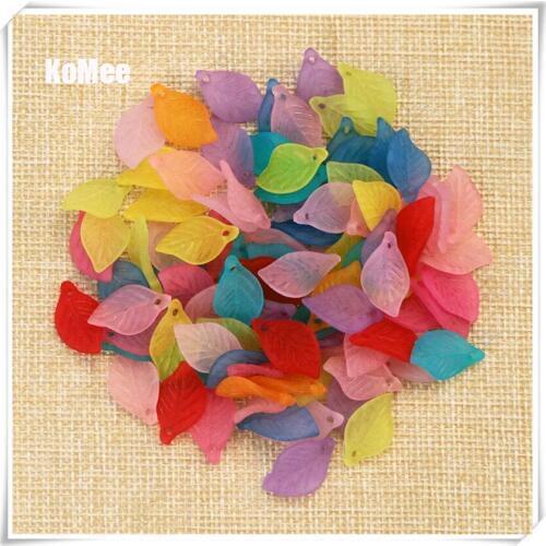 Wholesale 2200pcs/lot Multicolors Acrylic Leaf Beads For Jewelry Making Frosted Acrylic Spacer Beads 18x11mm Craft DIY Beads