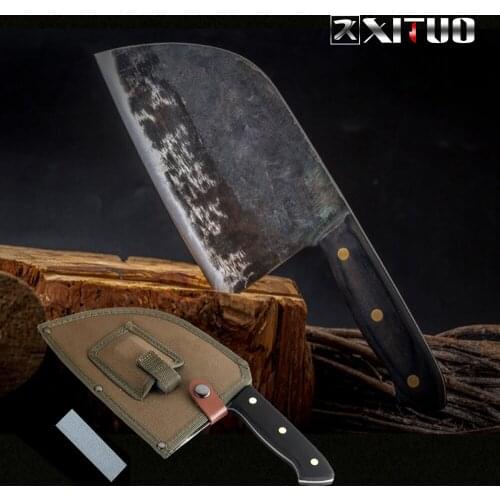 Full Tang Chef Knife Handmade Forged High-carbon Clad Steel Kitchen Knives Cleaver Filleting Slicing Broad Butcher Knife