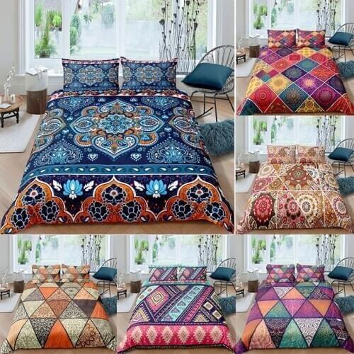 Bohemian Flower 3D Print Bedding Sets Luxury Mandala Comforter Duvet Cover Pillowcase Geometric Lines Queen King Size Bedclothes