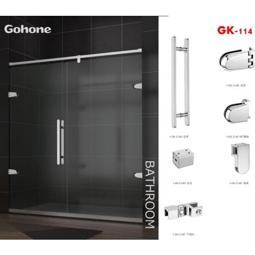 1Set Stainless Steel Frameless Sliding Shower Doors Roller Hardware Cabin Glass Door Silver Electroplated Shower Room Bathroom