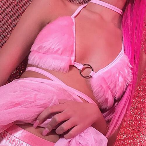 Sexy Women Pink Bras Plush Pandage Sleeveless Exotic Apparel