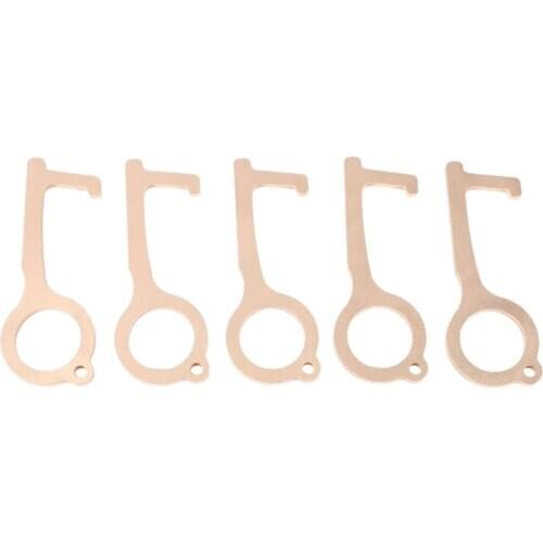 SHGO HOT-5 Pcs Brass Non-Contact Door Opener Closer and Stylus Keychain for Elevator Push Button Joystick Door Keychain