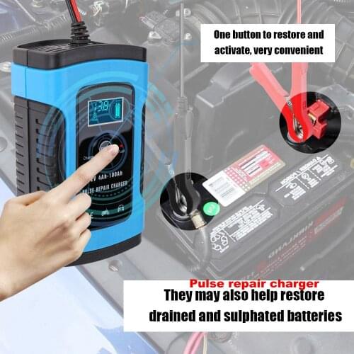 New 12V 6A Full Automatic Car Battery Charger Power Pulse Repair Chargers Wet Dry Lead Acid Battery Chargers Digital LCD Display