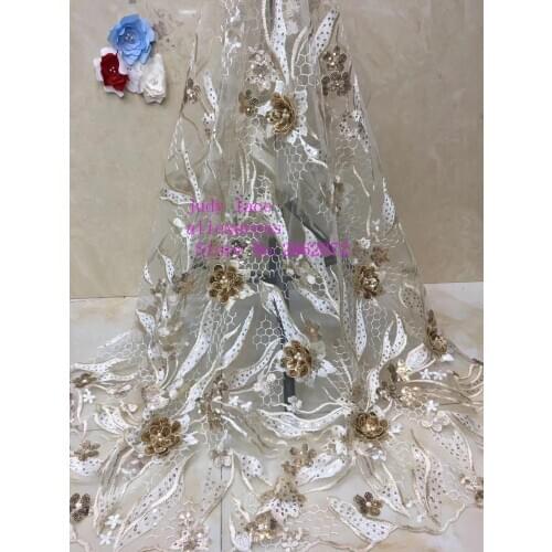 Stock 5yards/bag XC76# 6 color embroidery sequins three-dimensional flower pearl fashion fabric used for wedding dress