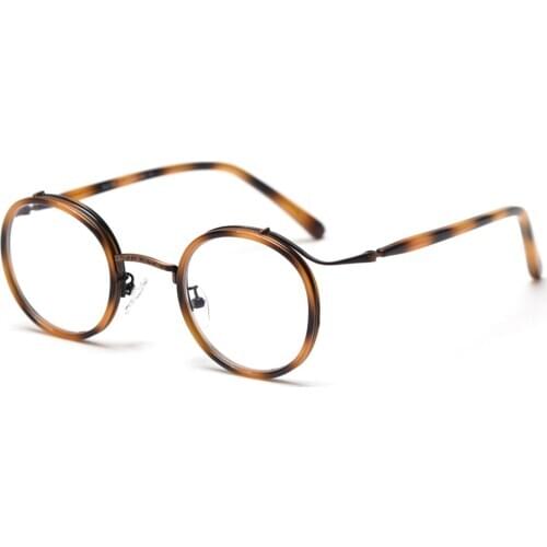 Veshion Optical Eyewear for Women Retro Style Vintage Round Frame Glasses for Men Acetate Clear Lens Leopard Transparent